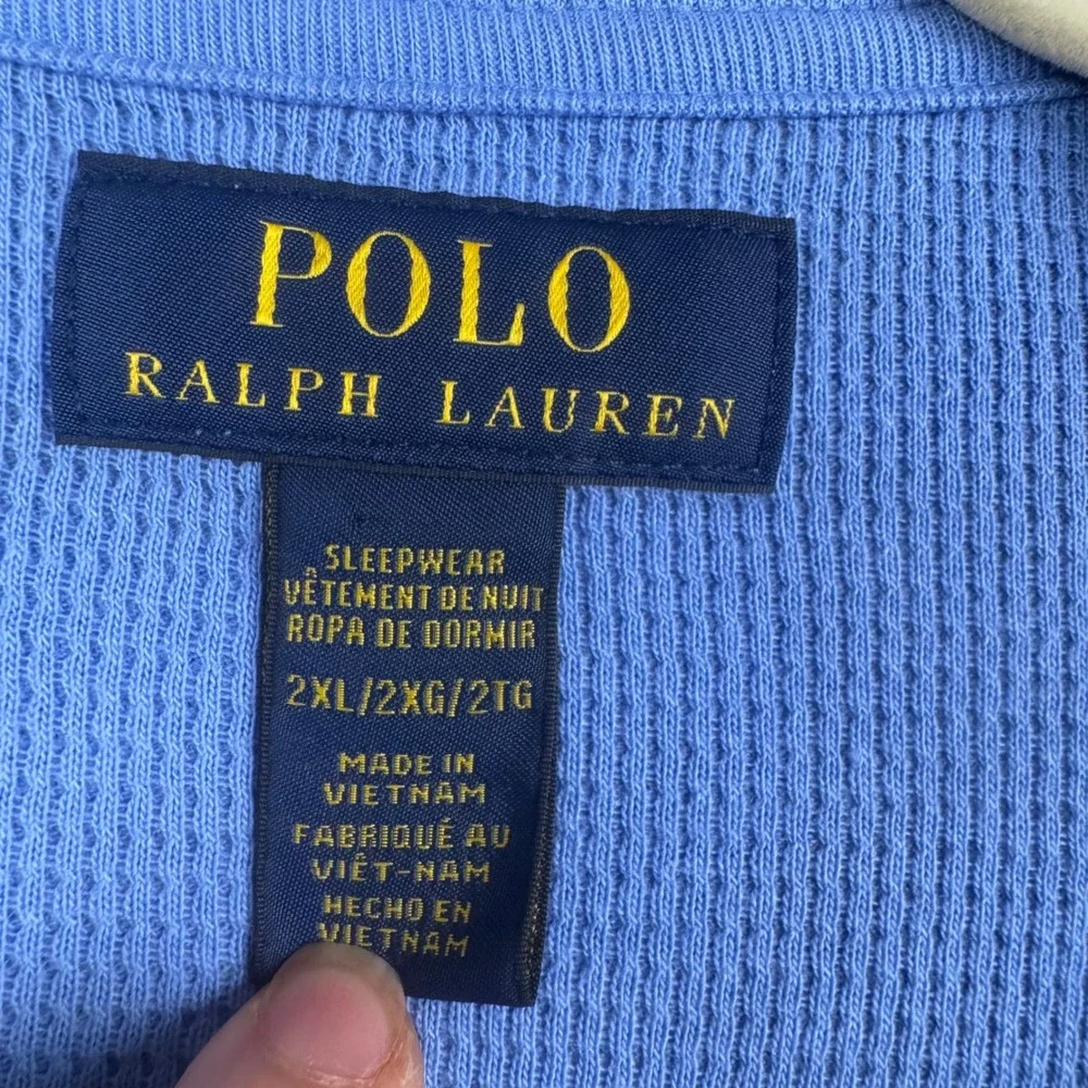 Polo Ralph Lauren Mens 2XL Blue Waffle Knit Sleep Long Sleeve Shirt Pony Logo